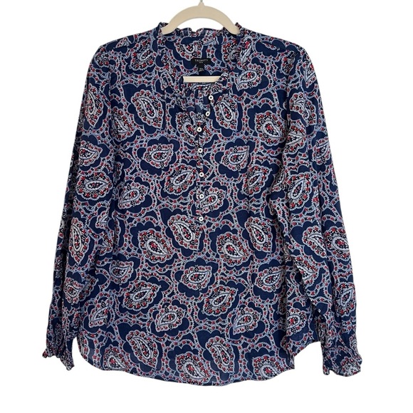 Talbots Popover Cotton Blouse Blue Red Paisley Print XL Petite Preppy Office - Picture 1 of 5